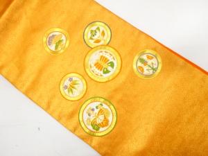 丸紋に蝶・桐模様　刺繍　名古屋帯